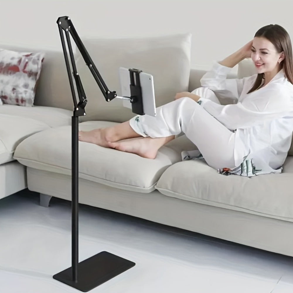 Floor-Standing Phone and Tablet Holder with Articulating Arm, Rotating Clamp and Exact 68.9-Inch Option