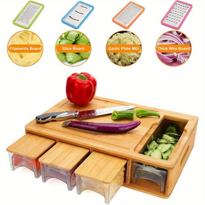 Bamboo Cutting Board Prep Station with Slide-Through Opening, Drawer Positions and Two-Tray Package Option