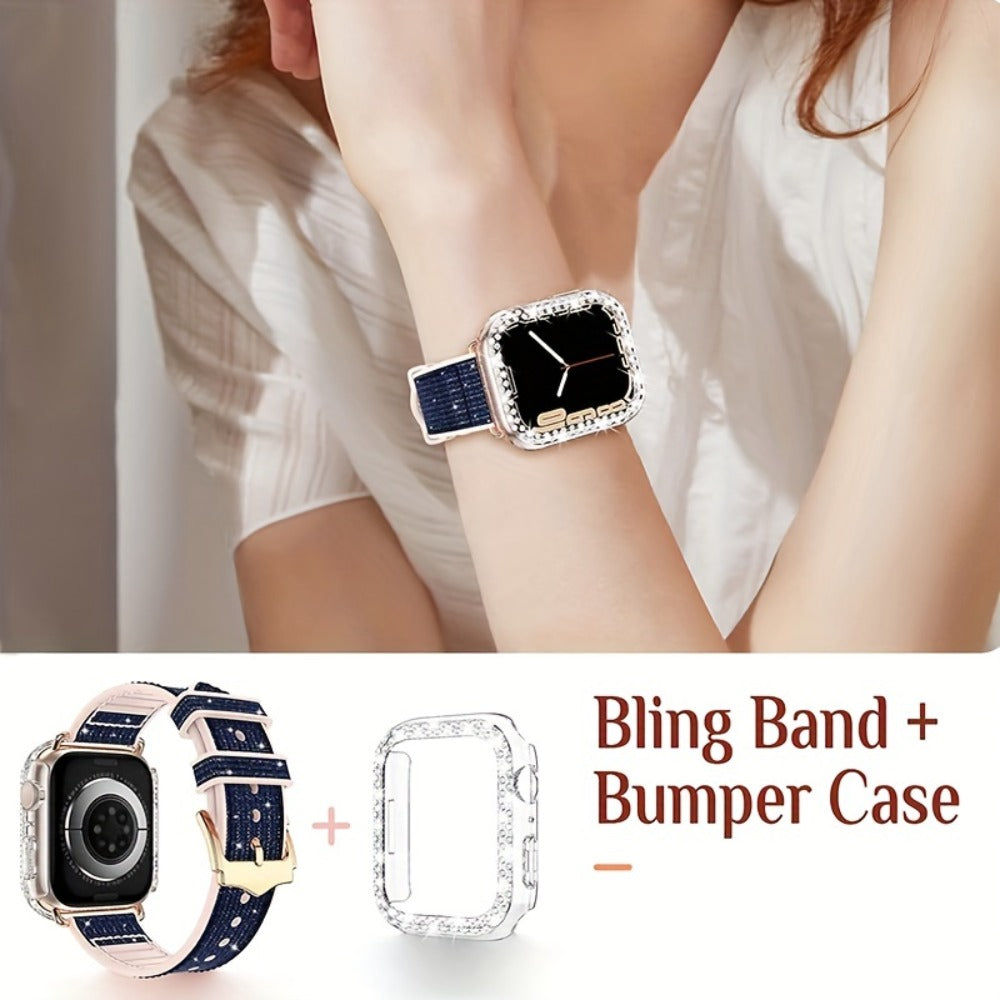 Rhinestone Mesh Watch Band and Matching Case Set for Apple Watch in 19 Color-and-Size Options