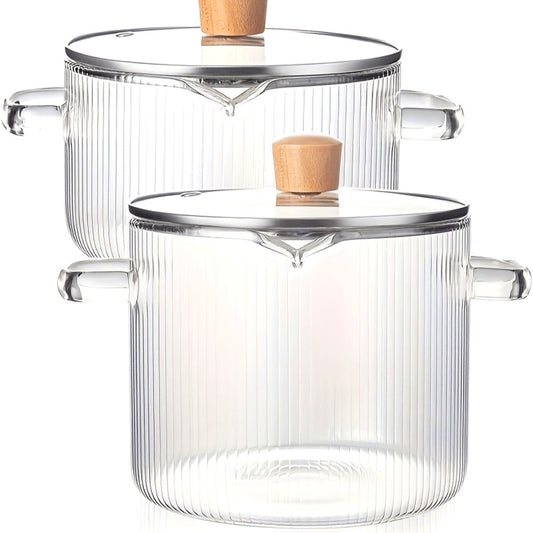 Borosilicate Glass Pot with Lid, Stovetop & Induction Safe, Dishwasher Safe, Heat-Resistant Glass Cookware for Soups, Milk, Baby Food & Noodles, Small 60.87oz & Large 77.77oz, Home & Restaurant