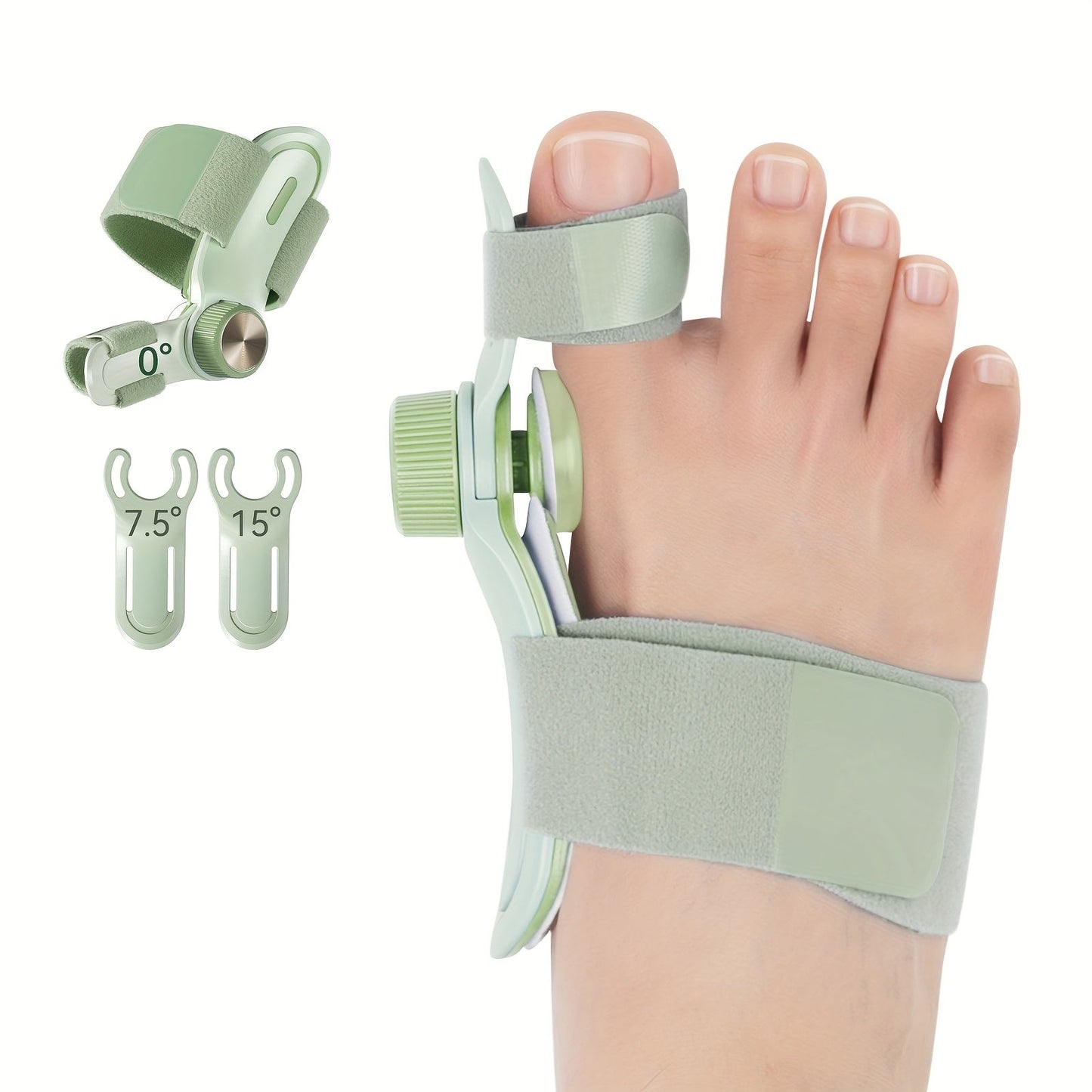 Adjustable Knob Big Toe Alignment Splint with Three Angle Plates for Left or Right Foot, One-Piece Option