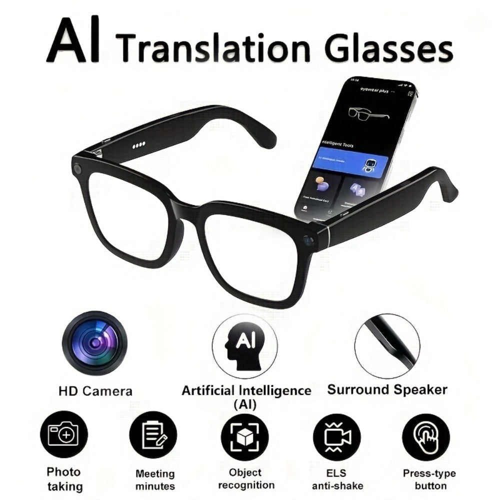 AI Smart Glasses with 4K Camera & Real-Time Translation – Object Recognition Open-Ear Dual Speaker | Touch Control | Ultra-Light Frame | 8hrs Battery USB-C | Hands-Free Travel Work Outdoor | Tech Gift