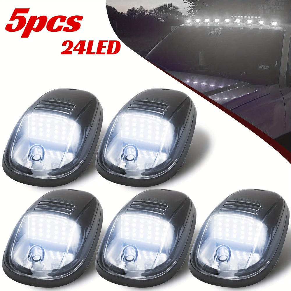 5pcs LED Cab Roof Marker Lights 16/24 LED 12V Super Bright UV-Resistant ABS Lens with Wiring Harness Kit for 2003-2018 Pickup Trucks 1500 2500 3500 4500 5500, White Amber Red Blue Green Purple