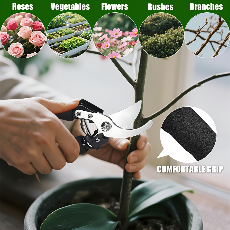 Stainless Steel Pruning Shears, 8.27 Inches with Sharpening Stone in One- or Two-Set Options