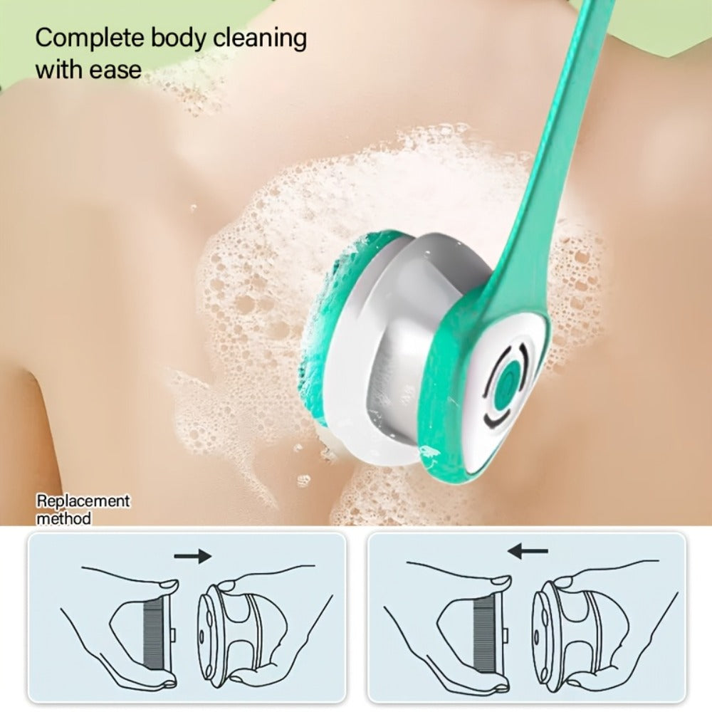 Electric Body Scrubber 6-in-1 Rechargeable Shower Brush - Vibrating Exfoliating Brush with Long Handle, 6 Brush Heads for Deep Cleansing, Back Scrubber, Pore Cleansing, Spa Gift for Women & Men
