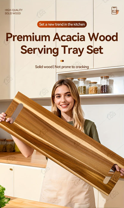 Thirty-Six-by-Twelve-Inch Rectangular Charcuterie Serving Board with Two Stands and Side Handles