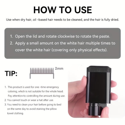 Gray Root Touch-Up Stick with Built-in Comb — Waterproof Sweatproof Instant Gray Coverage | Easy Twist Applicator | Plant-Based Squalane & Glycerin | 3 Shades | 1 or 2 Pack | On-the-Go