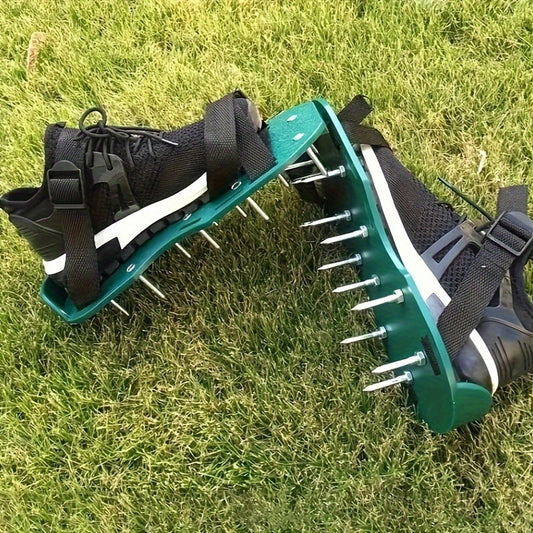 Lawn Aerator Shoes with Iron Spikes - Heavy Duty PP & Galvanized Iron Spike Sandals for Soil Aeration, Grass & Lawn Thatch Loosening, Adjustable Buckle Straps for Garden Yard Patio - 2 Pack