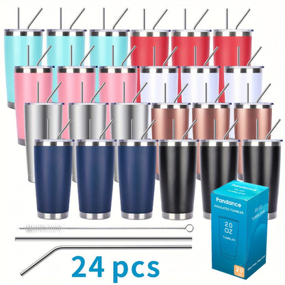 Stainless Steel Insulated Tumblers with Lid and Straw Bulk 20oz 304 Double Wall Vacuum Travel Mug for Hot Iced Coffee Drinks Water Cup Set 8pcs 12pcs 24pcs White Navy Blue Red Silver Black Mix