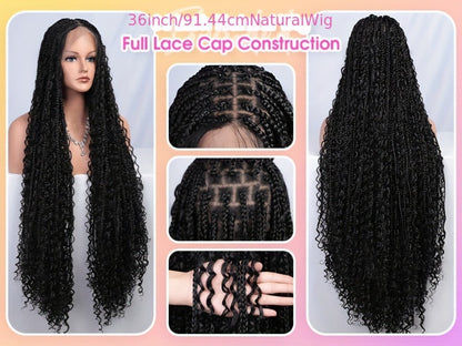 Thirty-Six-Inch Bohemian Square-Braid Wig with Curly Ends and Four Black, Blonde or Burgundy Options