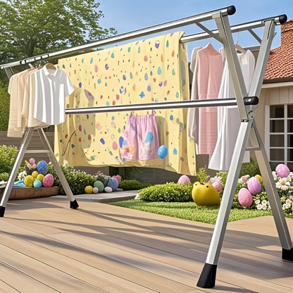 Clothes Drying Rack Collapsible Freestanding, Heavy Duty Stainless Steel Laundry Drying Rack Indoor Outdoor, Adjustable Garment Rack 63" & 79" with Clips