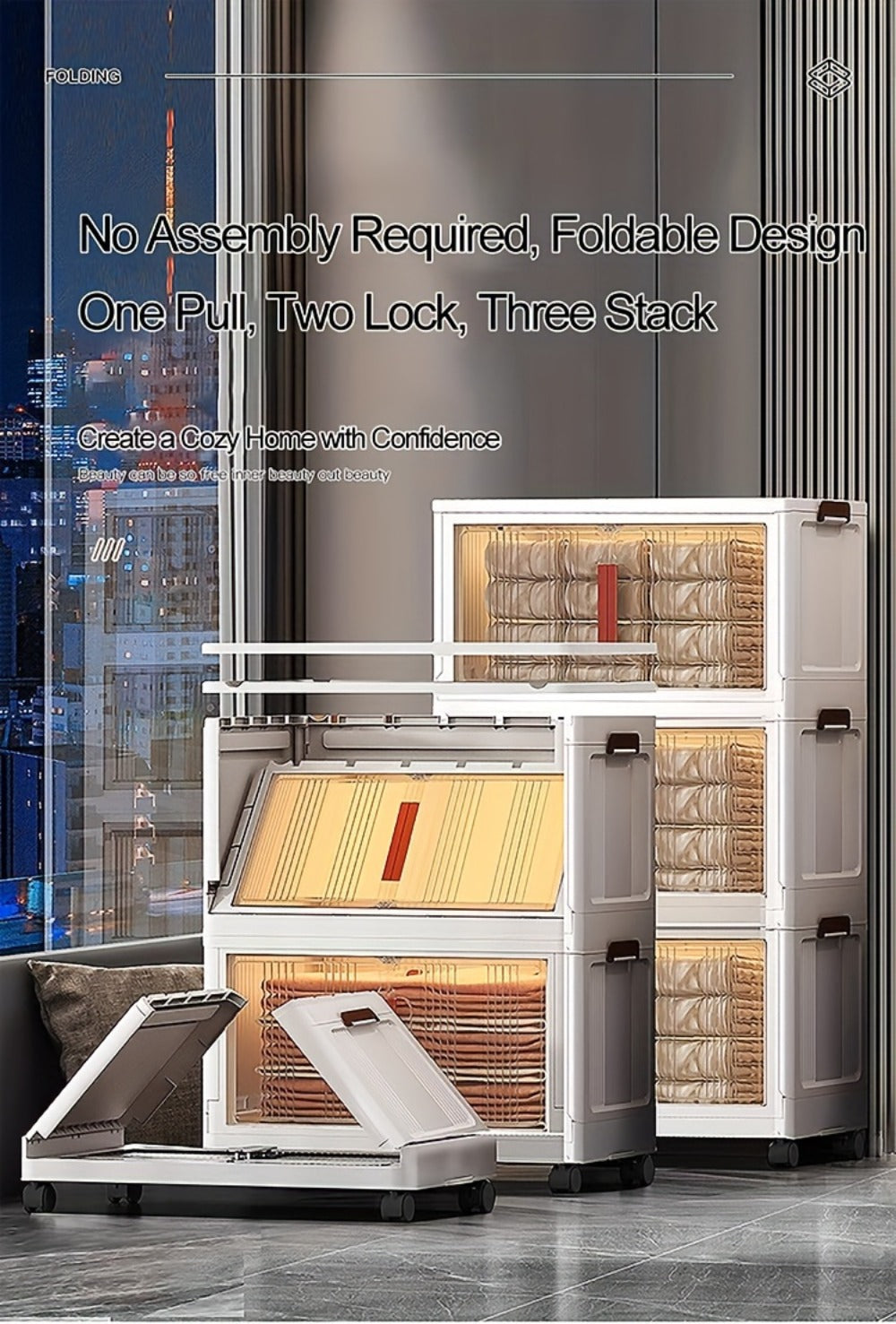 Storage Cabinet Folding Plastic Organizer with Magnetic Doors, Lockable Wheels and Three to Five Tiers