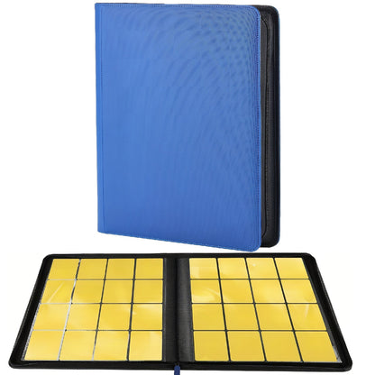Blue Ringless Trading Card Binder with 16-Pocket Side-Loading Pages, Full Zipper and Large-Capacity Layout