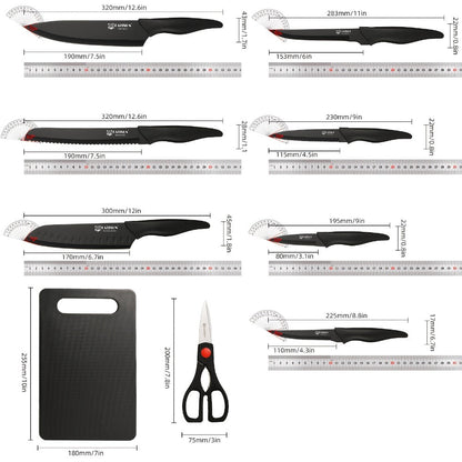 15-Piece Kitchen Knife Set with Black Handles, Steak Knives, Scissors, Honing Rod, Cutting Board and Storage Block