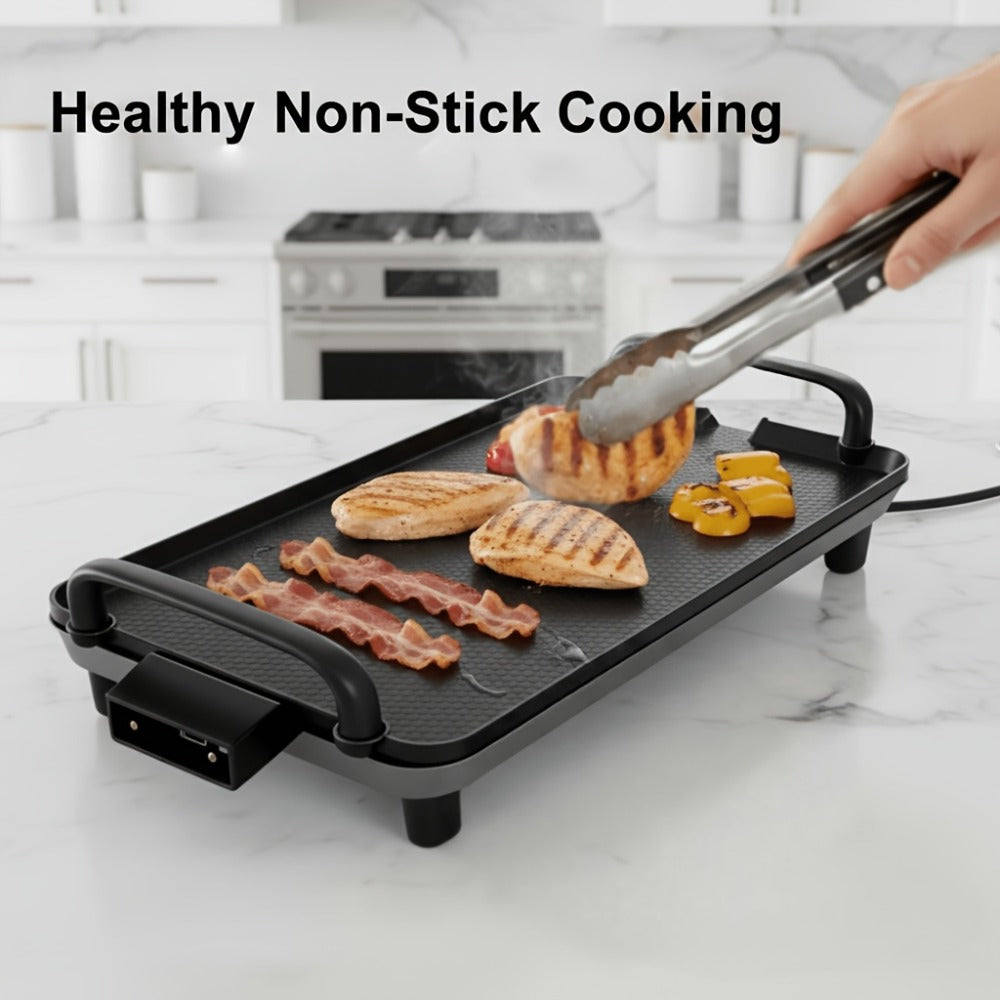 Rectangular Electric Griddle in 15.35 x 8.66 or 22.83 x 10.24 Inches with End Handles and Drip Area
