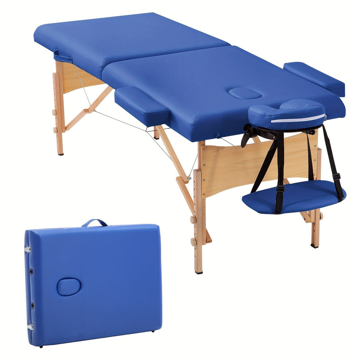 2-Fold Portable Massage Table with Face Cradle & Carrying Bag, Adjustable Height PU Leather Lash Bed for