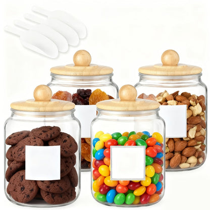 Half Gallon Glass Jars with Lids Airtight Set of 4 | Large Clear Storage Containers for Pantry, Kitchen & Laundry Room – Wide Mouth Food Organization Jars with Bamboo Lid Option