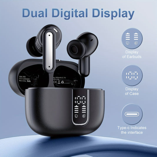 ENC Sports Wireless Earbuds ANKRIYUL Stereo Headphones Environmental Noise Cancellation Charging Case Compatible Smartphone Laptop TV Music Calls Earphones Black