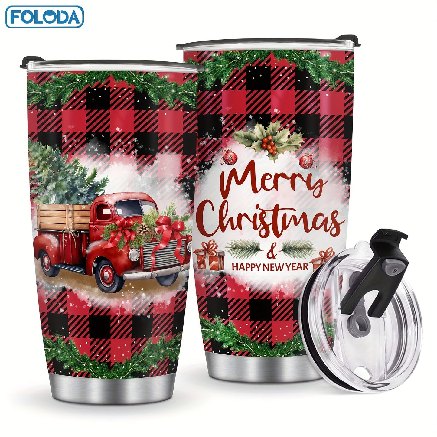 Insulated Tumbler 20oz Christmas Patterns with Stainless Steel, Lid, Straw and Seven Designs