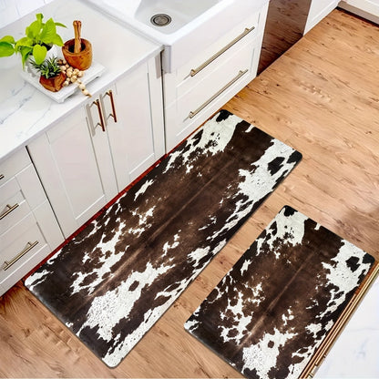 Cowhide Patterned Kitchen Mats Set of 2 – Memory Foam Anti-Fatigue Floor Mats, Non-Slip Animal Print Cushioned Standing Mat for Kitchen Hallway Bathroom Laundry Room