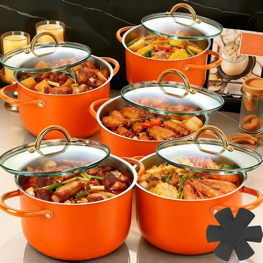 Stainless Steel Non-Stick Cookware Set 1 11 & 13 Piece – Non-Toxic Dishwasher & Oven Safe Kitchen Cooking Set | Frying Boiling Stir-Fry Pots and Pans | Golden Silver Pink Orange Home & Catering