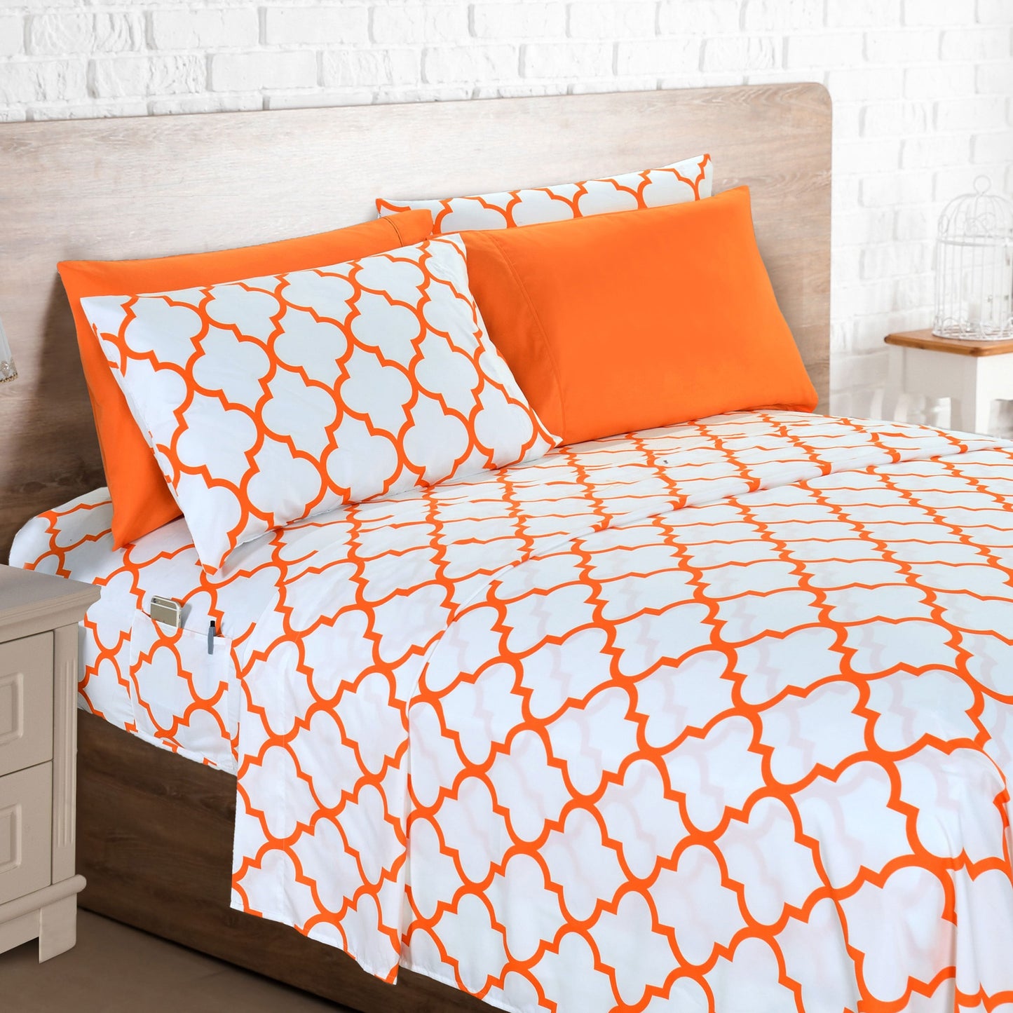Bed Sheet Set 6-Piece Geometric Trellis, Ultra Soft Microfiber Sheets with 16-Inch Deep Pocket Fitted Sheet, Fade & Wrinkle Resistant, Machine Washable Hotel Quality Bedding for Twin Full Queen King