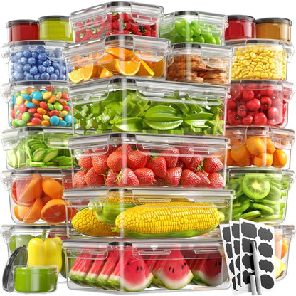 Food Storage Containers 16-, 28- or 48-Piece Pantry Set with Snap-On Lids, Labels and Markers
