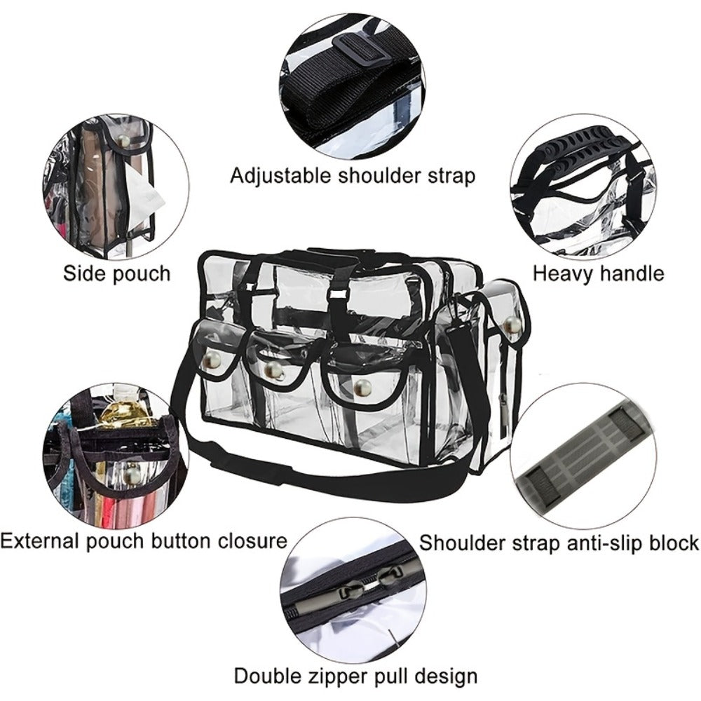 Clear Multi-Pocket Tote Bag with Black Trim, Dual Handles and Protected Fashion, Simple or Portable Styles