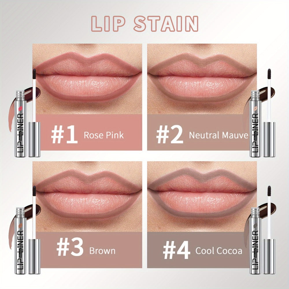 Four-Color Two-in-One Lip Stain Pen Set with Liner Tip and Matte Finish for Daily Makeup Looks