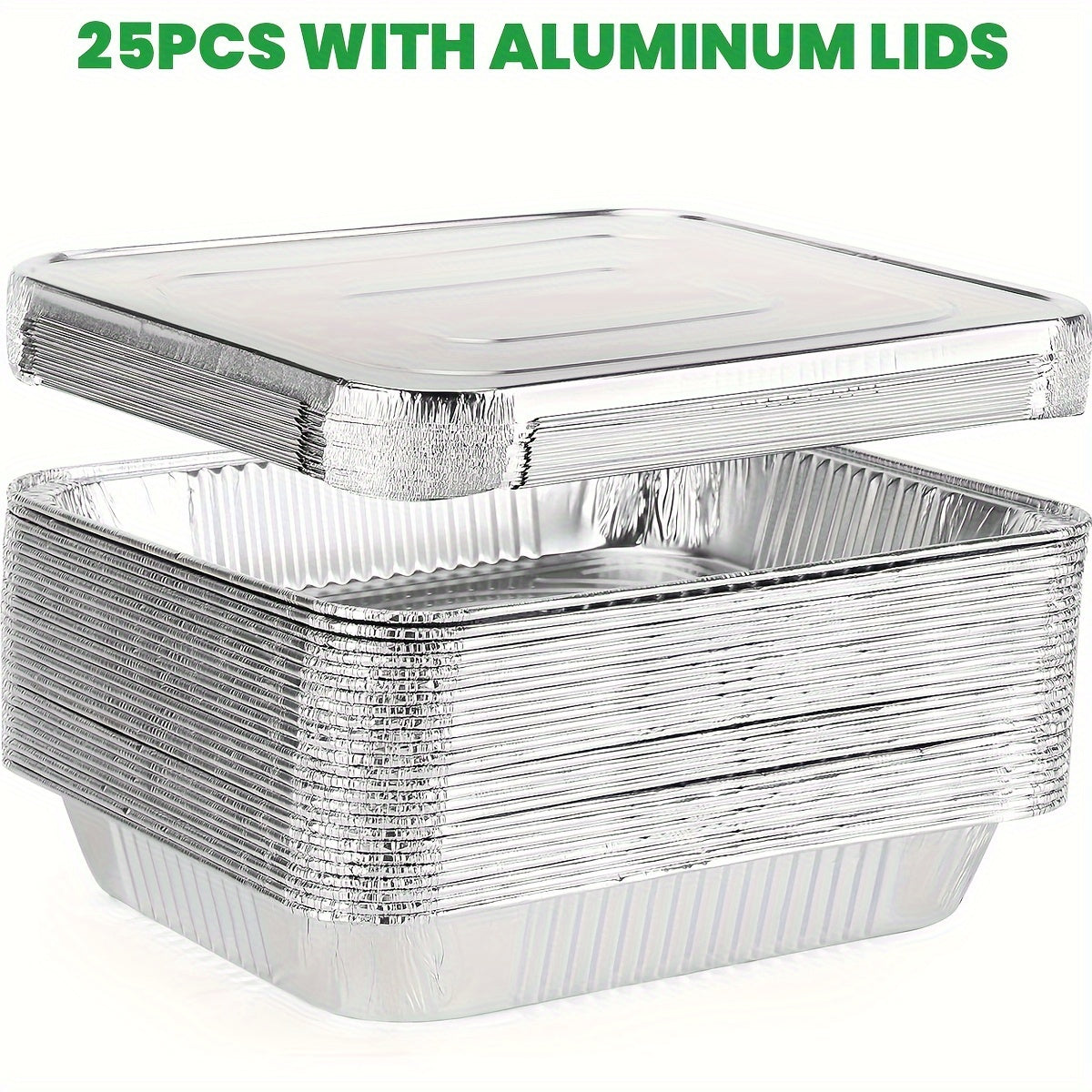Disposable Aluminum Pans with Lids 25 Pack – 9x13 Half Size Heavy-Duty Foil Baking Trays for Roasting, Reheating & Cooking – Oven & Steam Table Safe, Chafing Dish Pans for Home & Commercial Use