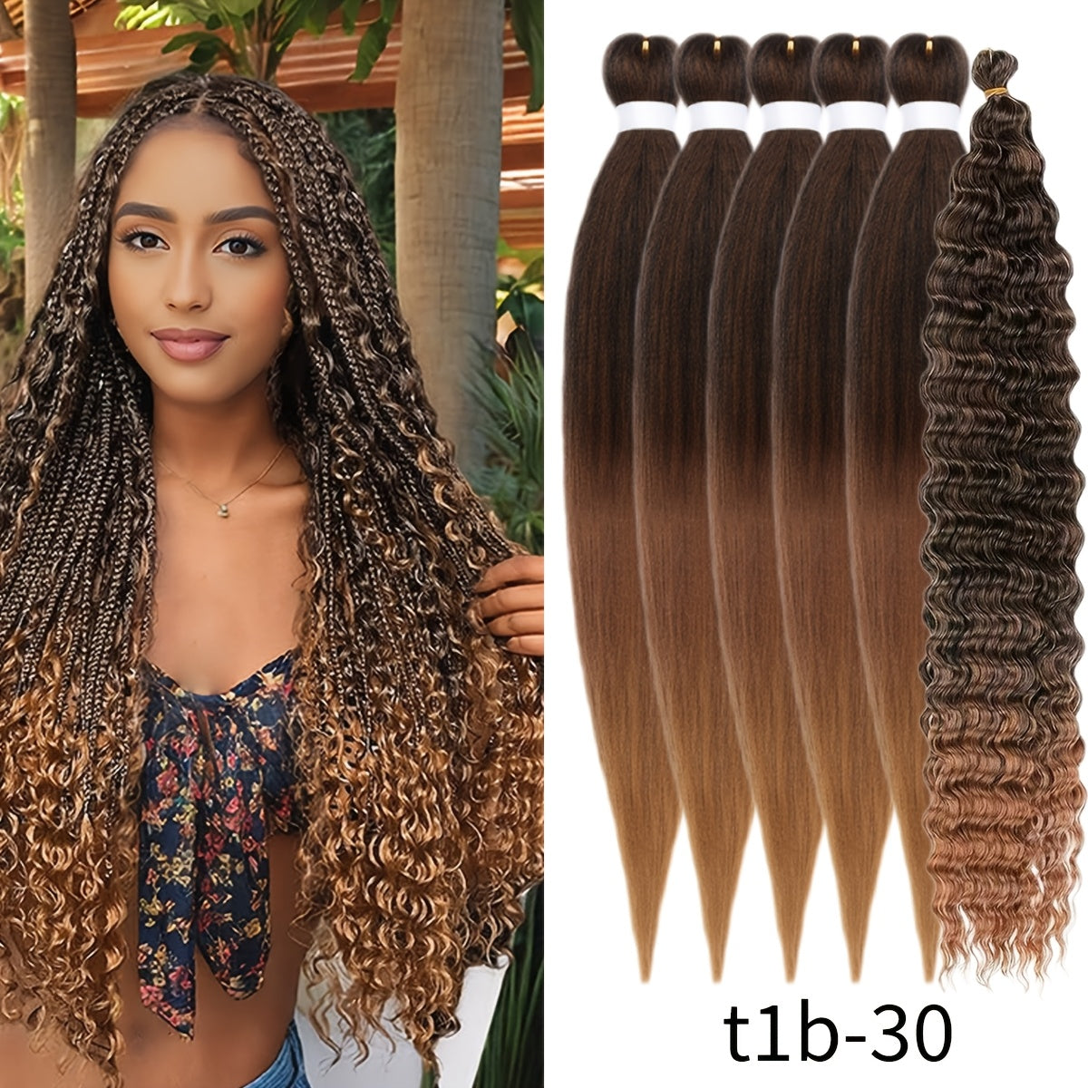 Six-Pack Braiding Hair with Deep-Curly Ends in Seven Pictured 26- or 32-Inch Color Options