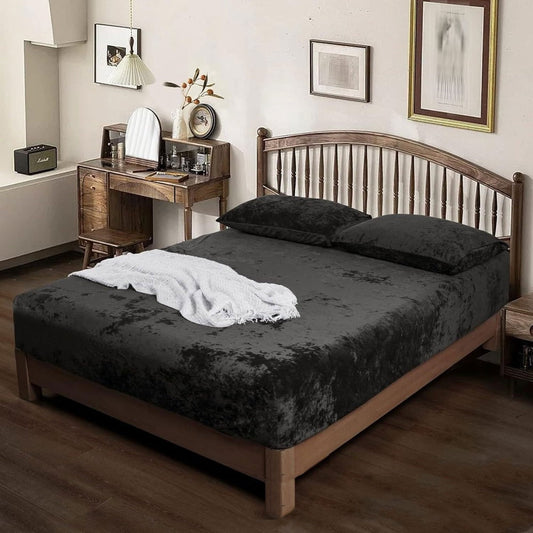 Double-Sided Velvet Sheet Set – Soft Warm Milk Velvet & Suede Fitted Sheet with Pillowcases All Seasons Twin Full Queen King