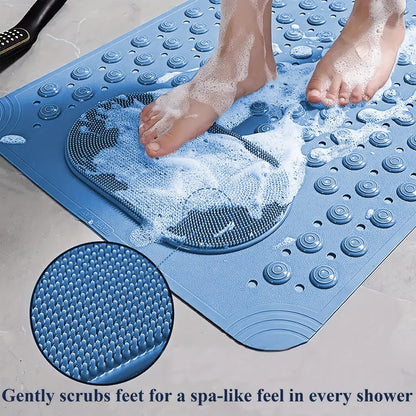 Non-Slip Bath Tub Shower Mat 27x14 Inch with Suction Cups & Drain Holes | Foot Massage Textured | Machine Washable Bathroom Safety Mat