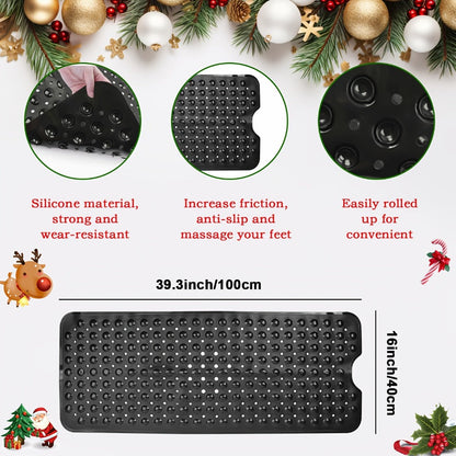 Non-Slip Shower Mat with Suction Cups & Massage Rings - Quick Drain Bath Mat for Shower, Bathtub, Hotel & Bathroom - Round Hole Design Anti-Slip Rug