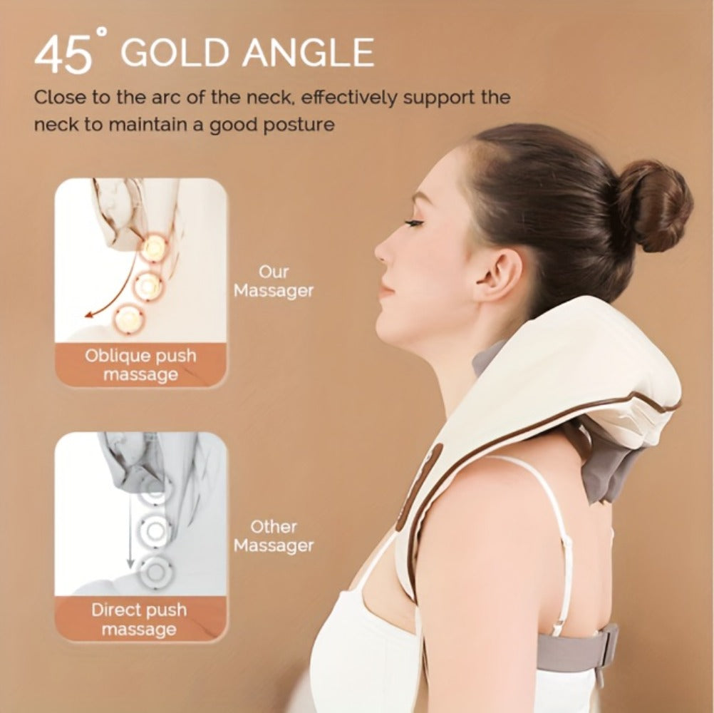 6-Node Wireless Neck and Shoulder Massager with Heat, Hands-Free Straps and Beige or White Color Options