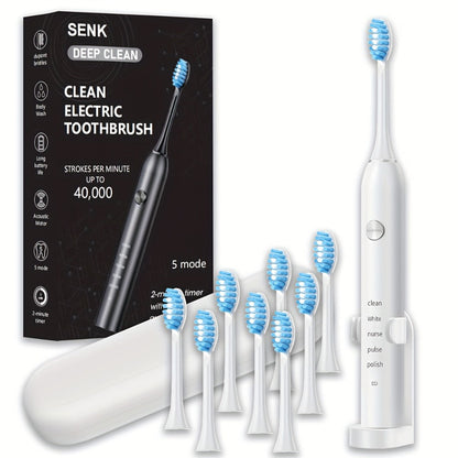 Electric Toothbrush with Five Modes, 40,000 Vibrations per Minute, Type-C Charging and Four or Eight Heads