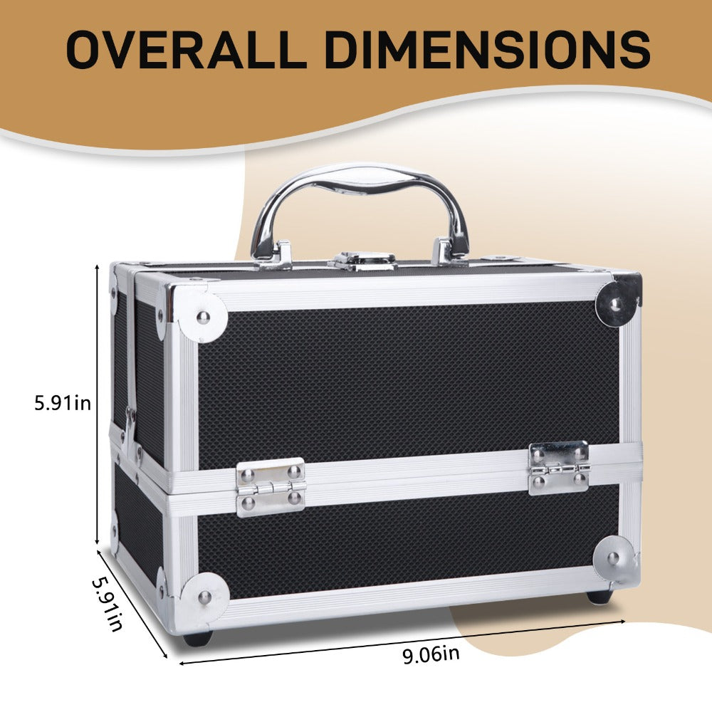 Tabletop Makeup Carry Case with Mirror, Fold-Out Trays and Dividers in Black, Silver or Pink