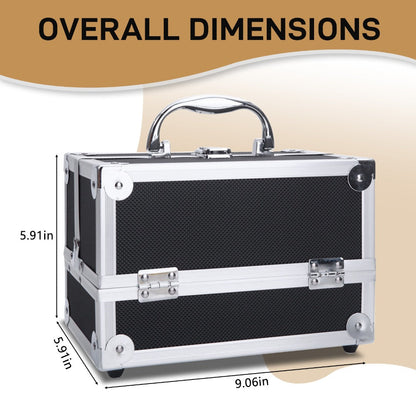 Tabletop Makeup Carry Case with Mirror, Fold-Out Trays and Dividers in Black, Silver or Pink