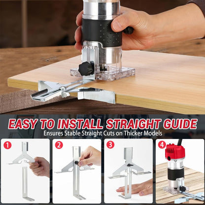 Compact 800W Wood Router Kit in Red or Blue with 15-Piece 1/4-Inch Bit Set and Guide Accessories