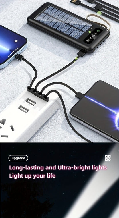 Solar Power Bank, 10000mAh to 30000mAh Charger with Built-In Cables, LED Light, Digital Display and 5W or 15W Options