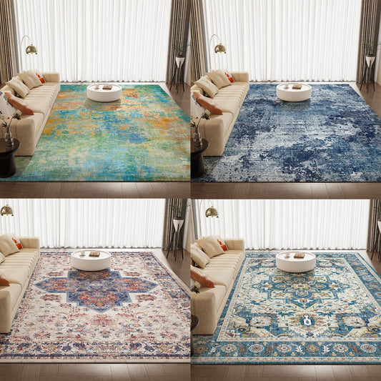 Area Rug Retro Tie-Dye Print in Orange, Grey or Light Green with Three Machine-Washable Sizes