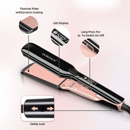 Plasma Ionic Hair Straightener Flat Iron 500°F with PTC Ceramic Oil Plates, LCD Display & 60-Min Auto Off — Frizz Control Professional Flat Iron for All Hair Types, 1" & 1.77" Plates