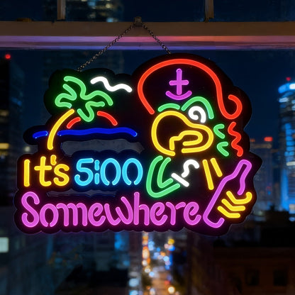 Novelty Five O’Clock Neon-Style Bar Wall Sign with Two Checkout Designs and 16.5 x 12.6-Inch Format