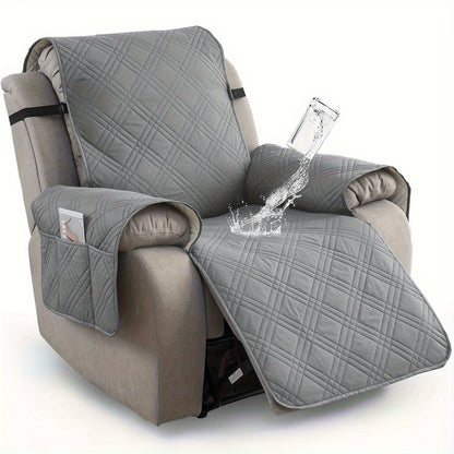 Chair Cover Quilted Recliner Throw with Side Pocket, Elastic Straps and Buckle in Ten Colors