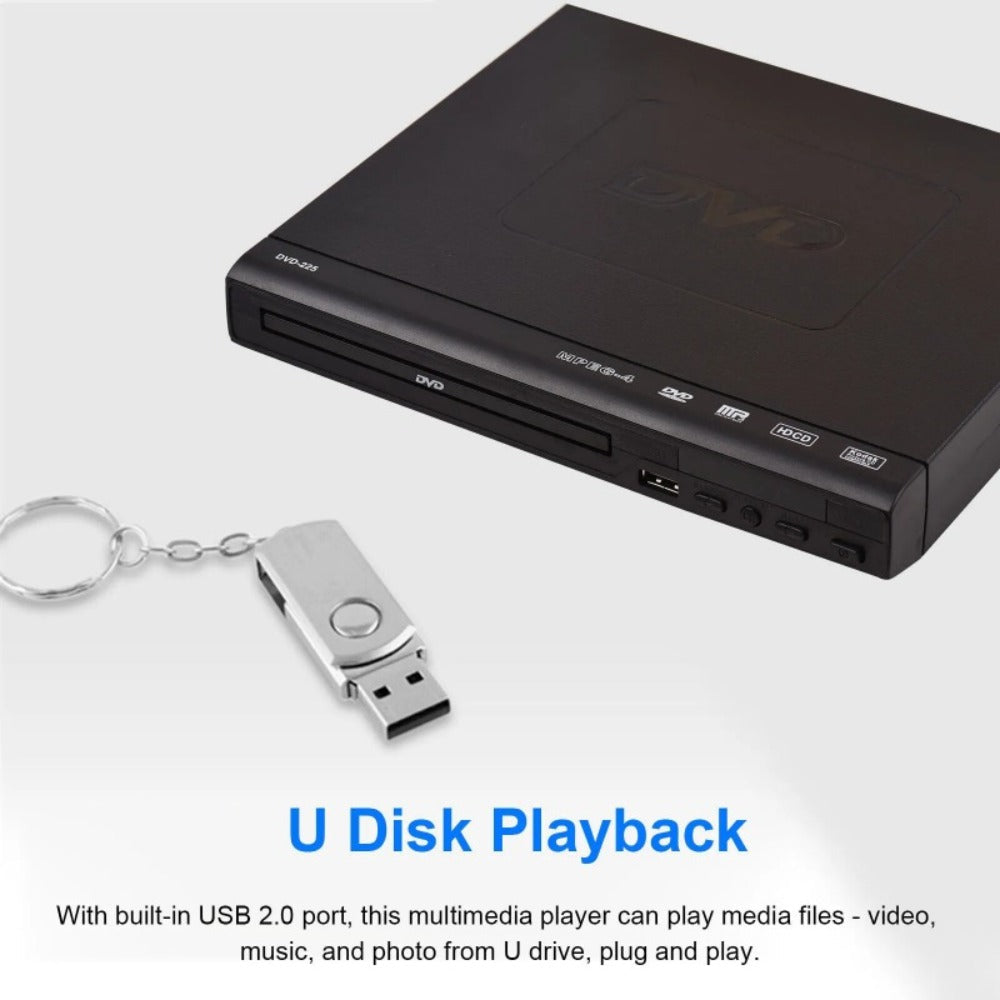 All Regions Free DVD Player with AV & Coaxial Output for Older TVs – 720P HD, USB Port, Remote Control, Plays DVD SVCD VCD CD-R MP3, No HDMI Compact Home Theater Player, US Plug, Black