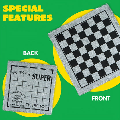 Three-in-One Giant Checkers and Tic-Tac-Toe Game with Reversible 25.5-Inch Mat and 24 Chips