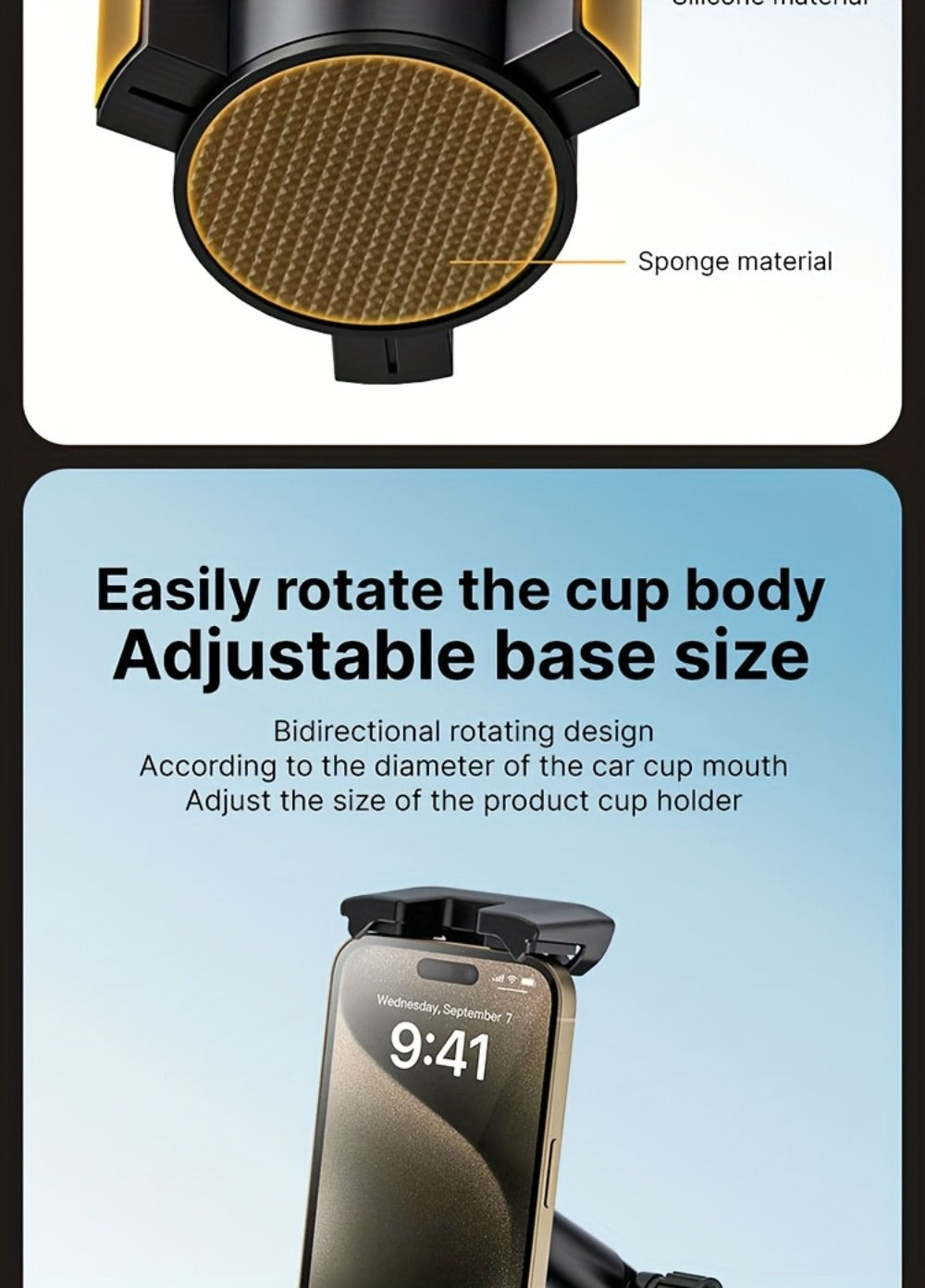 TP08 Cup-Base Car Phone Mount with Expanding Lower Base and Adjustable Clamp for 4–13-Inch Devices