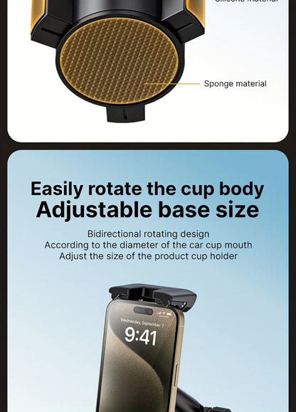 TP08 Cup-Base Car Phone Mount with Expanding Lower Base and Adjustable Clamp for 4–13-Inch Devices