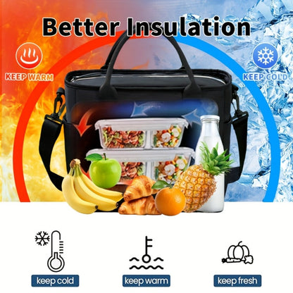 11L Quilted Lunch Bag Tote with Front Zipper Pocket, Side Tissue Pocket, Strap and Four Colors