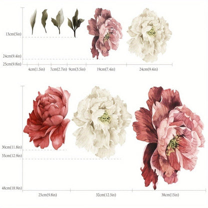 Peony Flower Decorative Window Sticker in Two Floral Styles, 17.7 x 47.2 Inches for Glass Decor